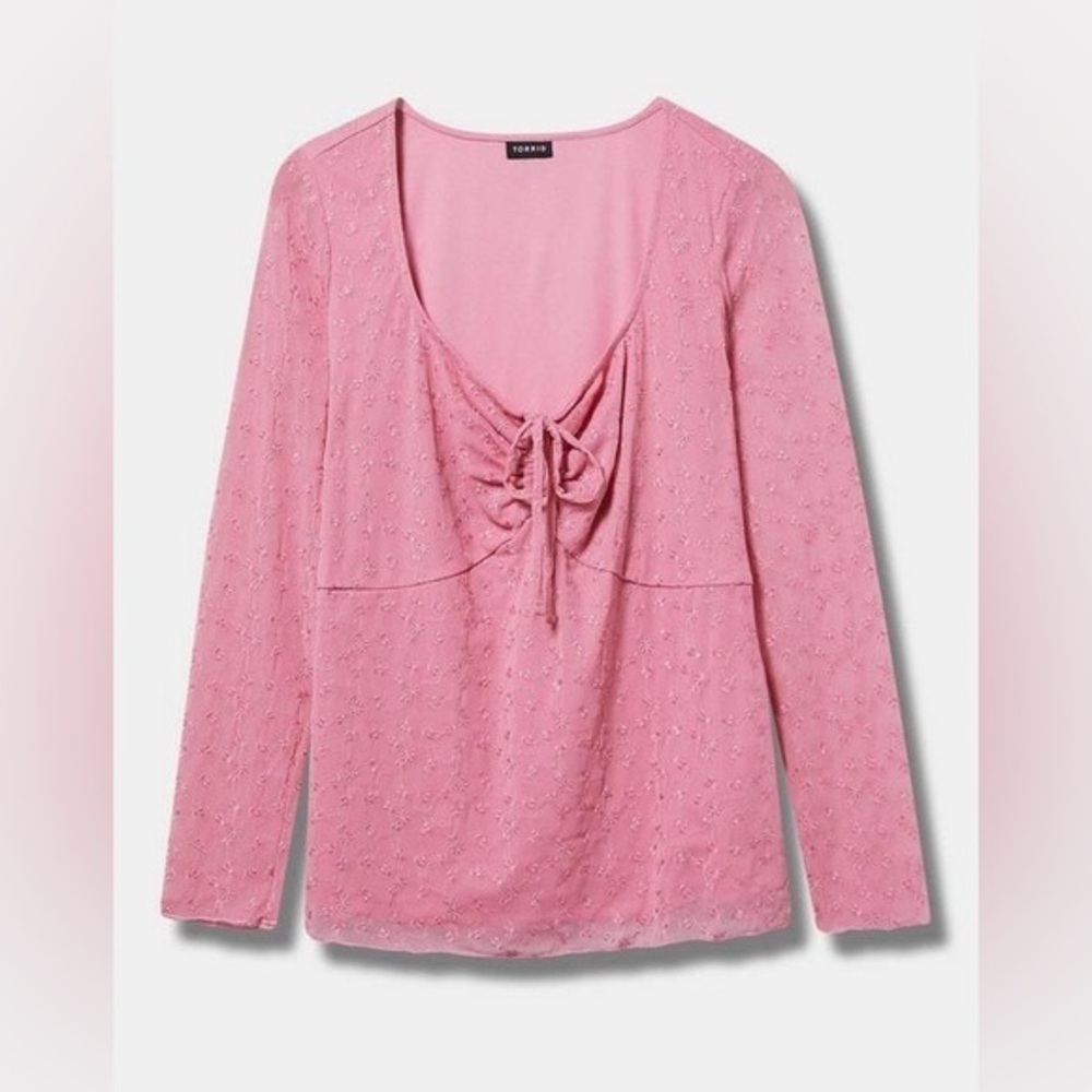 Torrid 1X Mesh Tie Front Top NWT pink
